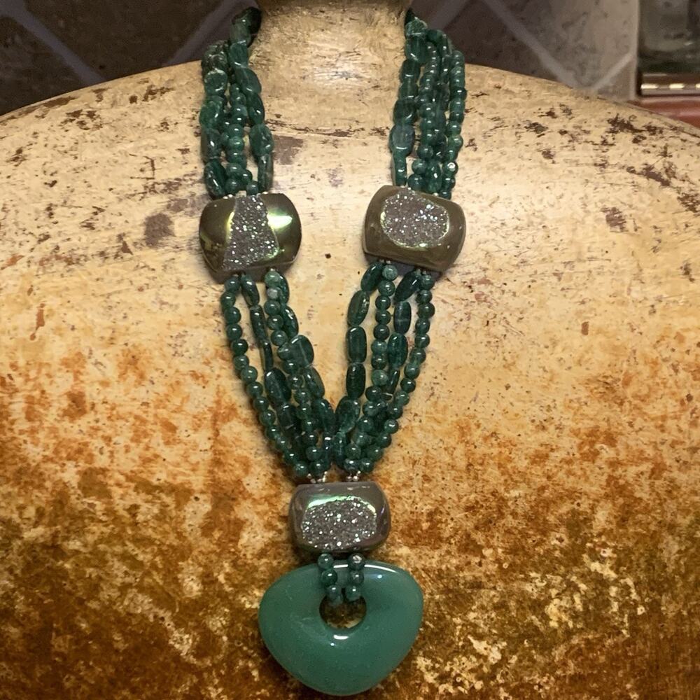 AKR Necklace Sterling Silver, Aventurine and Druzy Statement Piece